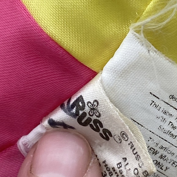 Vintage Russ Troll Doll 7" soft body Clown Jester pink and yellow, Brown Eyes - Picture 6 of 7